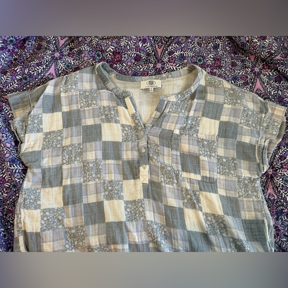 Lucky Brand Blue Patchwork Blouse - image 3